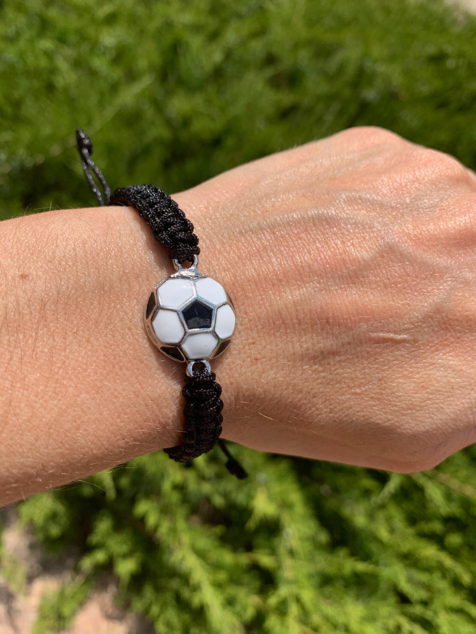 Soccer Charm Bracelet Adjustable Cord Soccer Jewelry Soccer Etsy