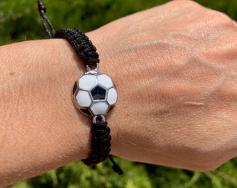 Soccer Charm Bracelet, Adjustable Cord Soccer Jewelry, Soccer Team Gift, Sports Bracelet, Soccer Player Gift, Unisex Soccer Braided Bracelet