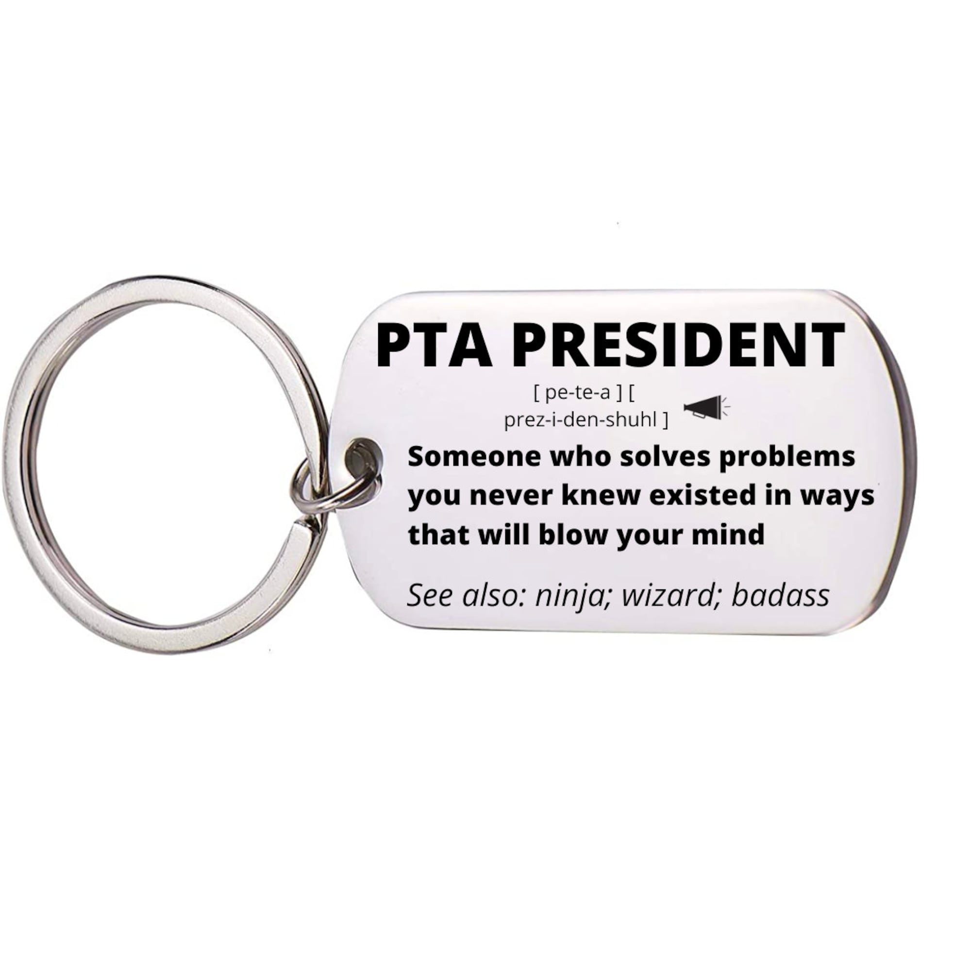 PTA President Gift,  Stainless Steel Engraved Keychain, Thank You, Birthday, Retirement Gift