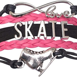 Bracelet de patinage artistique pour filles, Infinity Figure Skater Wrap Charm Bracelet, Bijoux de patinage sur glace, Bracelet de patin à glace, Cadeaux de patinage artistique Pink/Black