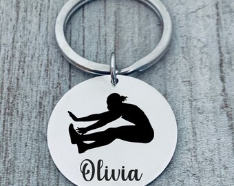 Long Jump Keychain, Girls, Boys Personalized Track and Field Keychain Name Engraved, Track Jewelry, Gifts for Long Jumpers, Senior Gift
