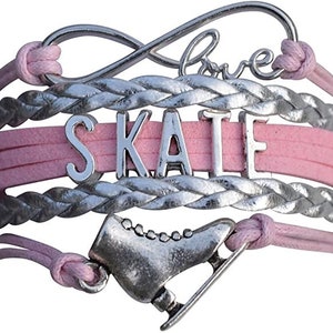 Bracelet de patinage artistique pour filles, Infinity Figure Skater Wrap Charm Bracelet, Bijoux de patinage sur glace, Bracelet de patin à glace, Cadeaux de patinage artistique Pink/Silver