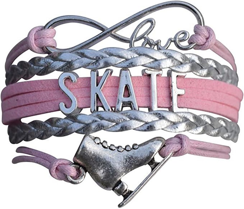 Bracelet de patinage artistique pour filles, Infinity Figure Skater Wrap Charm Bracelet, Bijoux de patinage sur glace, Bracelet de patin à glace, Cadeaux de patinage artistique Pink/Silver