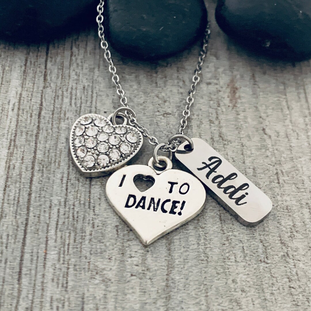 Girls Dance Necklace, Personalized Engraved Dance Pendant Charm, Heart
