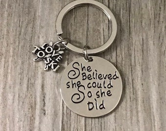 Ski Keychain, She Believed She Could So She Did Keychain, Skier Keychain, Skiing Keychain, Ski Keyring, Sports Keychain, Gift for Skier