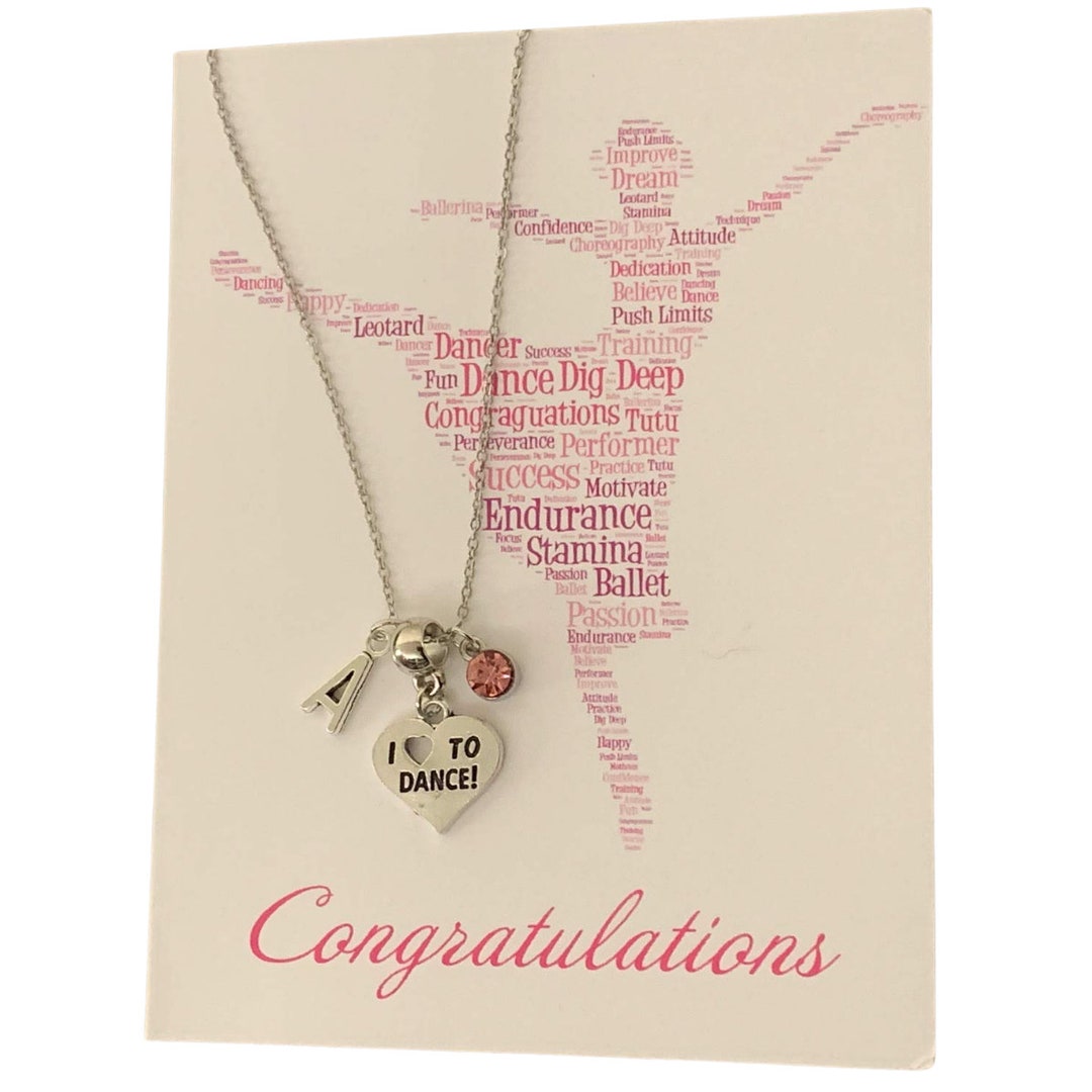 Personalized Girls Dance Necklace & Card Gift Set Dance Jewelry, Love