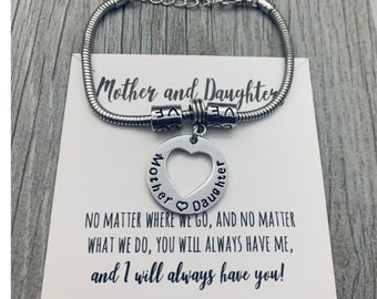 Mother Daughter Charm Bracelet, Mother Daughter Heart Jewelry for Mom or Daughter, Mother Daughter Gift, Mother Bracelet, Daughter Bracelet