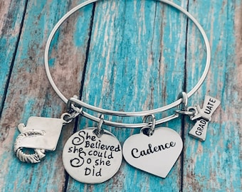 Personalized Engraved 2024 Graduation Gift, She Believed She Could Graduation Charm Bracelet, Graduation Gift for Girls, Custom Jewelry