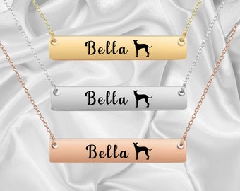 Italian Greyhound Necklace, Greyhound Gift, Custom Engraved Dog Bar Necklace, Memorial Keepsake for Dog Mom, Dog Lover Gift, Pet Name