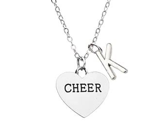 Personalized Cheer Letter Charm Necklace, Cheerleading Jewelry, Cheer Gift, Cheerleader Pendant, Love to Cheer Charm, Cheer Necklace, Cheer