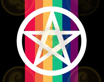 Obraz tęczowego pentagramu „Duma”, grafika czarownicy (pobieranie cyfrowe)