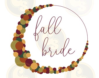 Clipart z wieńcem dla panny młodej, projekt jesiennego ślubu (pobranie cyfrowe)