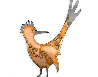 Roadrunner (standing) - Torch cut copper on steel wall hanging.