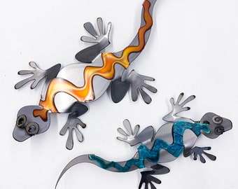 Gecko - Torch cut copper on steel wall hanging.