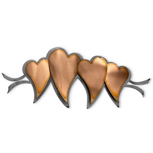 Family of Hearts (4) - Torch cut copper on steel wall hanging.