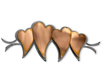 Family of Hearts (4) - Torch cut copper on steel wall hanging.