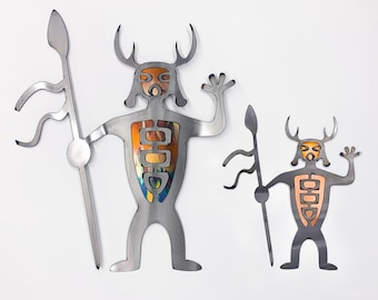 Deer Warrior - Torch cut copper on steel wall hanging.