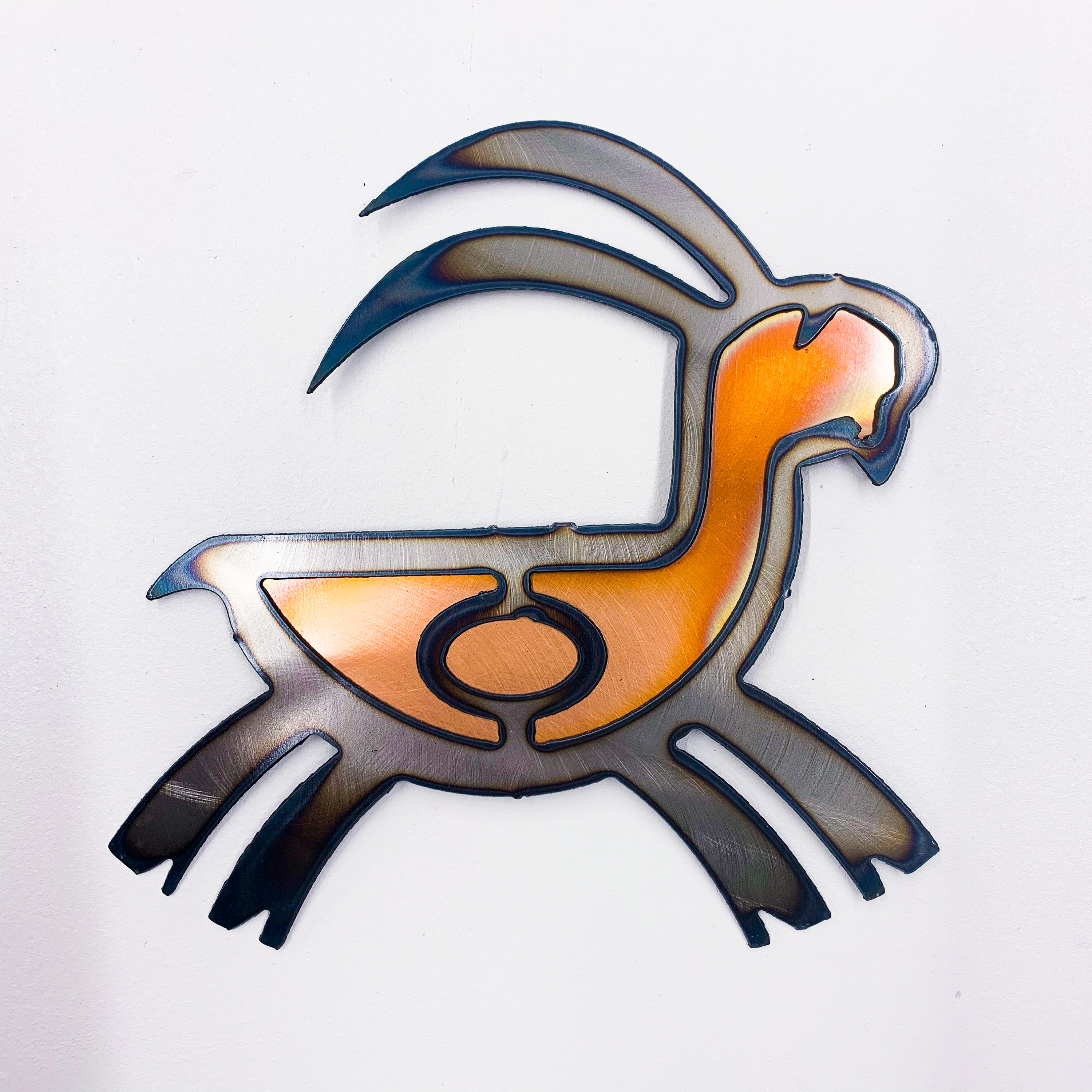 Petro Goat - Torch cut copper on steel wall hanging.