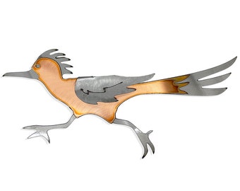 Roadrunner (running) - Torch cut copper on steel wall hanging.