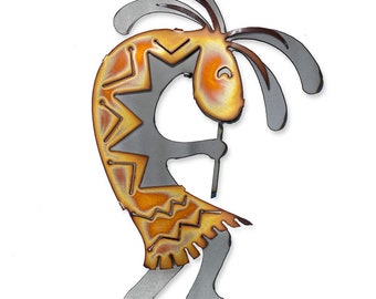 Kokopelli (flute down) - Torch cut copper on steel wall hanging.