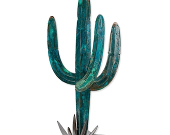 Saguaro Cactus - Torch cut copper on steel wall hanging.