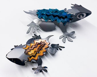 Horned Toad - Torch cut copper on steel wall hanging.
