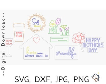 Mothers Day Svg, Mom Life, Digital Download, Laser Cutter File, Glowforge Ready Svg, Svg File for Cricut, Vector Cut File