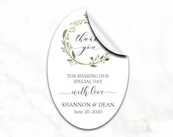 54 Personalized Wedding Oval Glossy Favor Labels Stickers 2x1" 