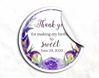 Personalized Birthday Stickers: Floral Thank You Labels