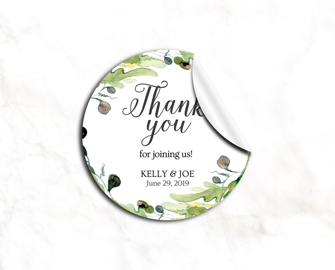 Thank You Wedding Stickers, Wedding Favors, Bridal Shower Favor, Wreath