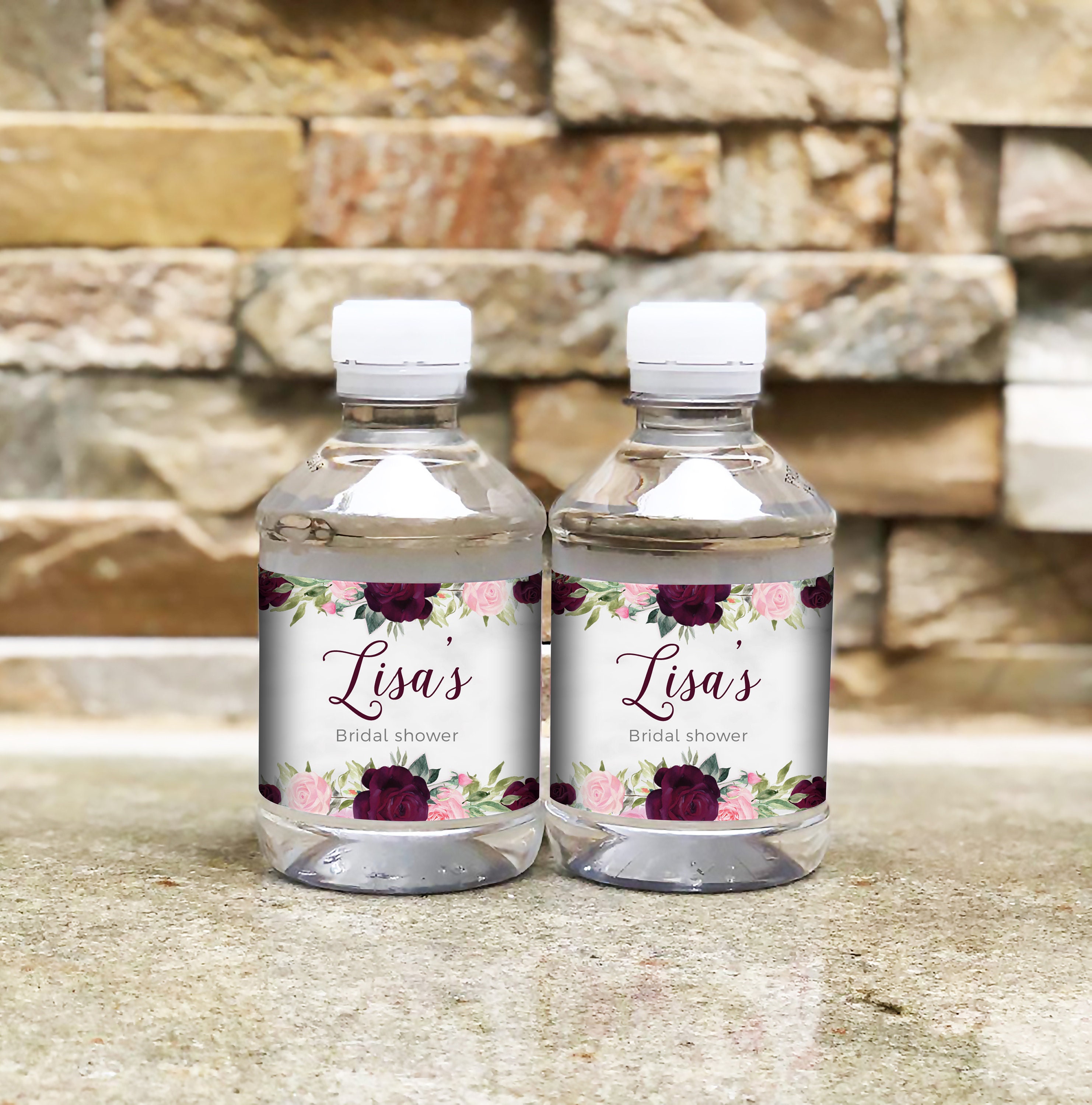 Bridal shower water bottle Labels Burgundy floral | Etsy