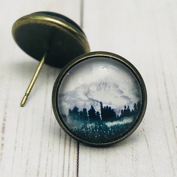 Mountain - Glass Photo Earrings - 12mm - Cabochon - Picture Earrings