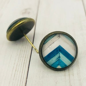 Rustic Teals - Glass Photo Earrings - 12mm - Picture Earrings