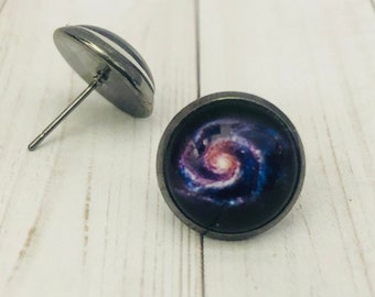 Galaxy - Glass Photo Earrings - 12mm - Studs - Space - Picture Earrings