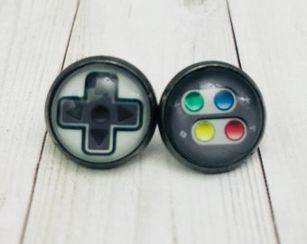 Gamer - Glass Photo Earrings - Controller - 12mm - Cabochon - Studs - Picture Earrings