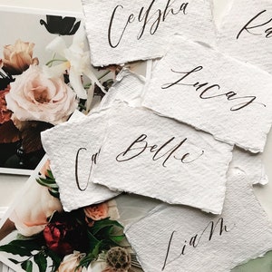 Wedding Place Cards, Calligraphy Place cards, Dinner Party, Name Cards, Wedding Place Cards, Flat Name Cards, Handmade Paper Name Cards