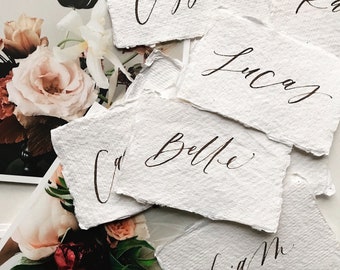 Wedding Place Cards, Calligraphy Place cards, Dinner Party, Name Cards, Wedding Place Cards, Flat Name Cards, Handmade Paper Name Cards