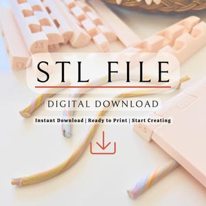 May include: A light pink 3D printing file with the text "STL FILE" and "DIGITAL DOWNLOAD". The image shows several light pink 3D printed objects and colorful, twisted, candy-like objects. The text "Instant Download | Ready to Print | Start Creating" is also visible.