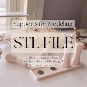Puede incluir: Un modelo de impresión 3D en plástico rosa de soportes para modelar. El texto "Supports for Modeling" y "STL FILE" está impreso en la imagen. El texto "This is a digital product. No physical item will be shipped. File for personal use only" también está impreso en la imagen.