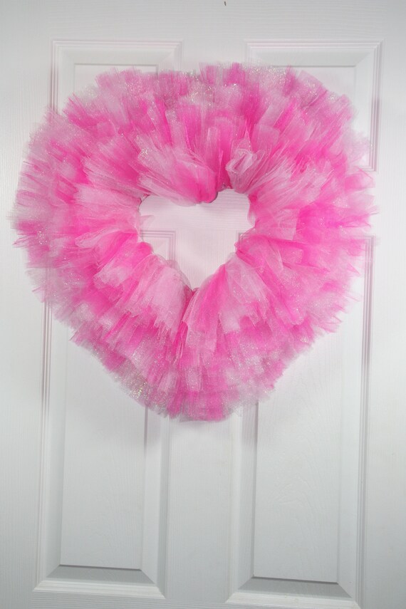 tulle Heart Wreath wreath pink heart cancer awareness wreath. front ...
