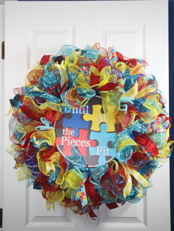 Autism Awareness Puzzle Pieces Burlap Wreath