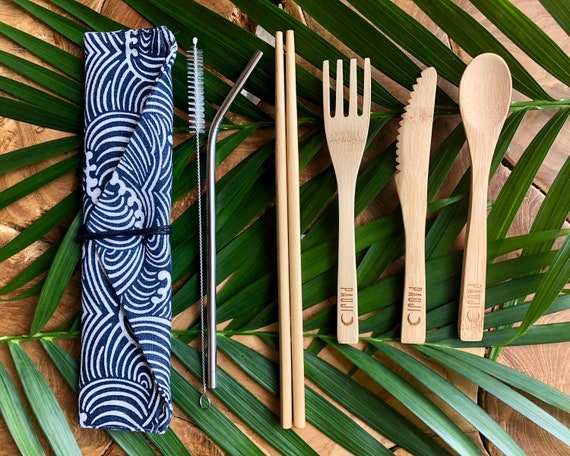 Pauji Outdoors Bambus Besteck Set, Edelstahl Stroh und Wellen Design-Beutel  - Etsy.de