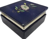 Alabaster Box Hinged Lid - Trinket Box Vintage w Lid - Hand Carved Italy - Square - Cobalt Blue - Small Jewelry Box