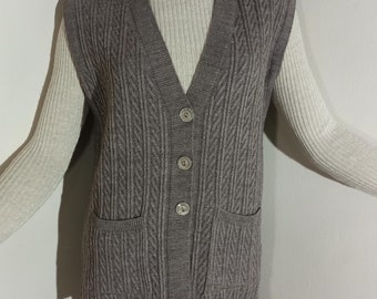 women sweater vest, knit button sweater, v-neck thin waistcoat, warm sleeveless cardigan, casual open sweater, beige wool knitwear