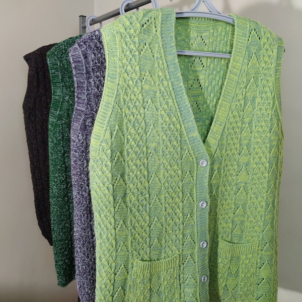 women knit vest, large sleeveless cardigan, handknit casual waistcoat, button open sweater, warm v-neck jacket, mother granny knitwear
