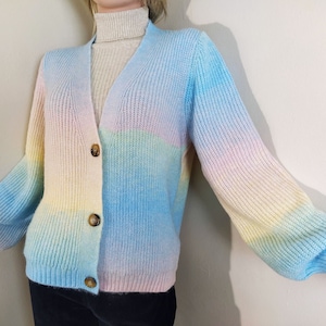rainbow women sweater, knit colorful cardigan, hand knitted thin sweater, loose handknit cardigan, cozy warm knitwear, winter soft outfit
