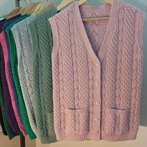 women sweater vest, knit button sweater, handknit v-neck waistcoat, casual sleeveless cardigan, open sweater, woman knitwear, winter outfit