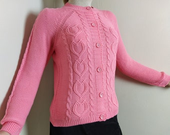 pull tricoté femme, cardigan court rose, haut tricoté à la main, petit pull bouton confortable, pull tricoté à la main, pull au crochet à câble chaud