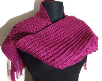 foulard chaud d’hiver, foulard tricoté à la main, foulard côtelé pêcheur, col col frangé, foulard automne femme, silencieux long homme, décolleté fuchsia unisexe