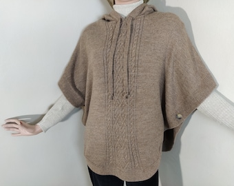 poncho à capuche femme, pull à capuche en tricot, pull à capuche chaud, haut à capuche tricoté, poncho de grossesse marron, poncho fauve confortable, tenue d'hiver